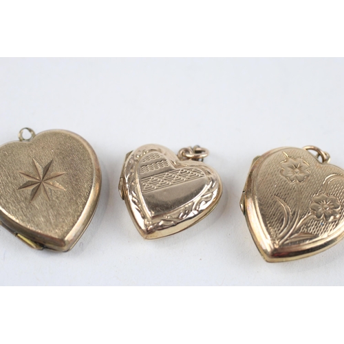 21 - 3 x 9ct gold back & front heart locket pendants (9.5g)