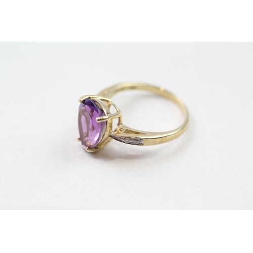 22 - 9ct gold pear cut amethyst & diamond ring (2.6g) Size  M