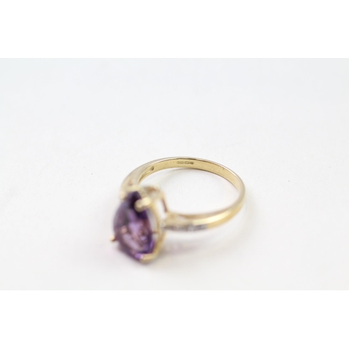 22 - 9ct gold pear cut amethyst & diamond ring (2.6g) Size  M