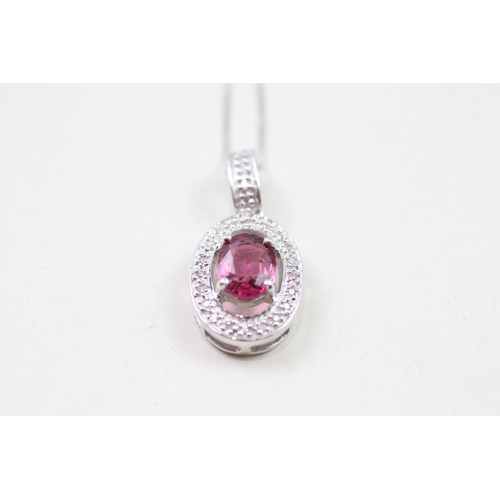 28 - 9ct gold pink tourmaline & diamond pendant & chain (3.6g)