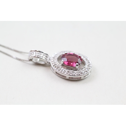 28 - 9ct gold pink tourmaline & diamond pendant & chain (3.6g)