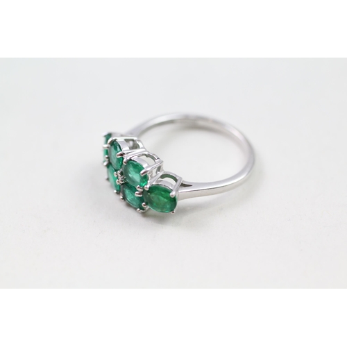 3 - 18ct white gold oval cut green gemstone dress ring (3.4g) Size  N