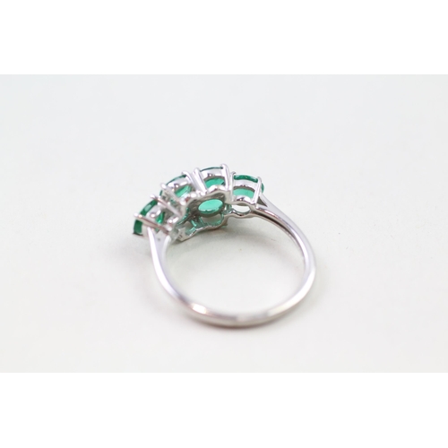 3 - 18ct white gold oval cut green gemstone dress ring (3.4g) Size  N