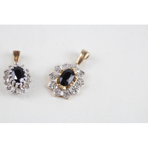 36 - 3 x 9ct white & yellow gold diamond & sapphire pendants (3.6g)