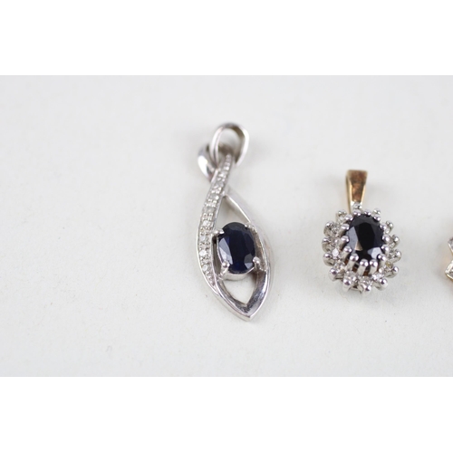 36 - 3 x 9ct white & yellow gold diamond & sapphire pendants (3.6g)