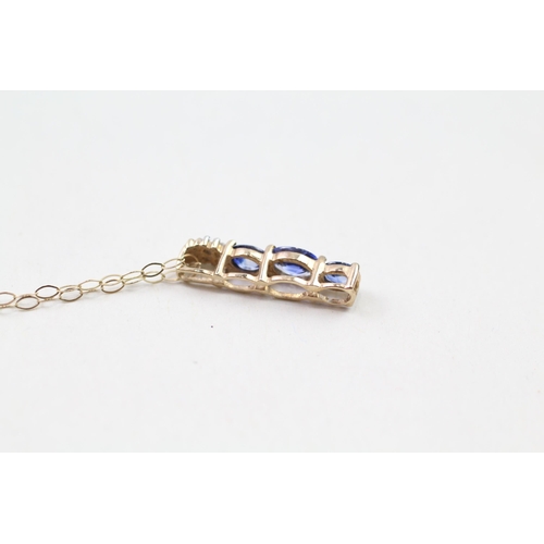 41 - 9ct gold sapphire & diamond drop pendant & chain (1.2g)