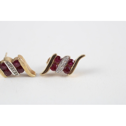 48 - 9ct gold ruby & diamond stud earrings (4.1g)