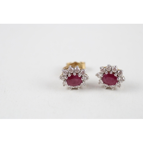 55 - 9ct gold ruby & diamond cluster stud earrings (1.7g)