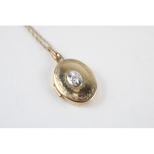 56 - 9ct gold diamond locket & chain (2.3g)