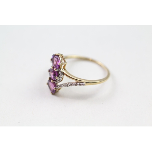 6 - 9ct gold purple garnet & diamond dress ring (2g) Size  N 1/2