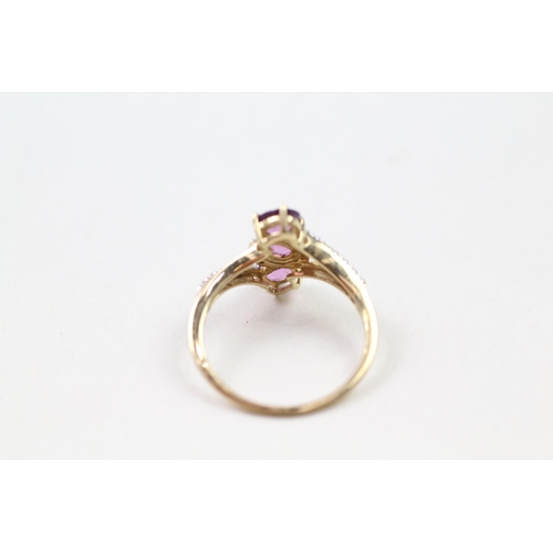 6 - 9ct gold purple garnet & diamond dress ring (2g) Size  N 1/2