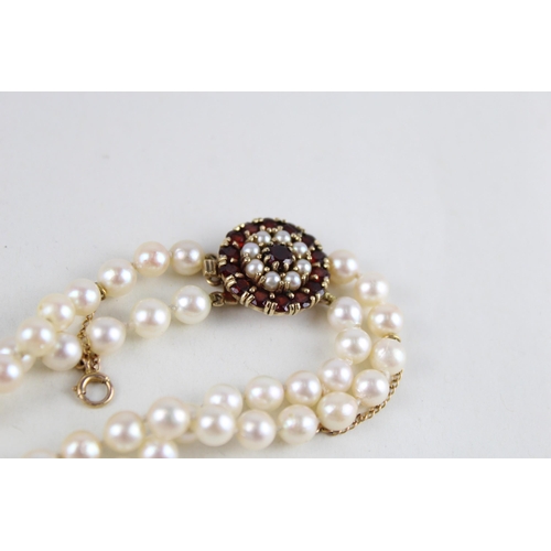 65 - 9ct gold garnet & cultured pearl necklace (56.6g)