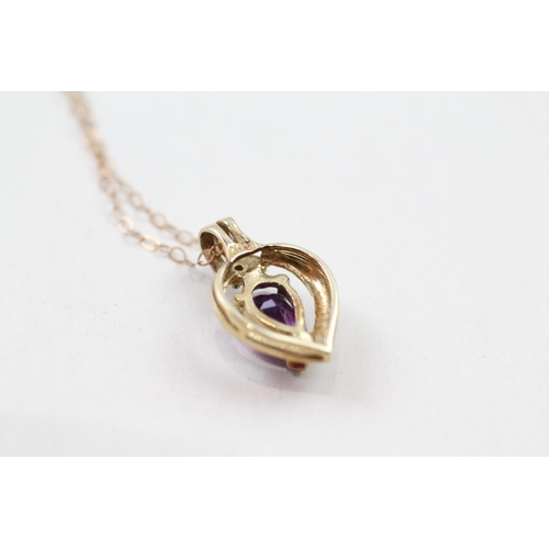 75 - 9ct gold amethyst & diamond pendant & chain (1.8g)