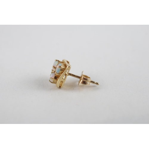 102 - 14ct gold opal & diamond stud earrings (1.8g)