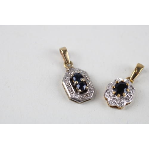 116 - 2x 9ct gold sapphire & diamond cluster pendants (1.9g)