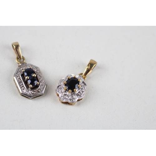 116 - 2x 9ct gold sapphire & diamond cluster pendants (1.9g)