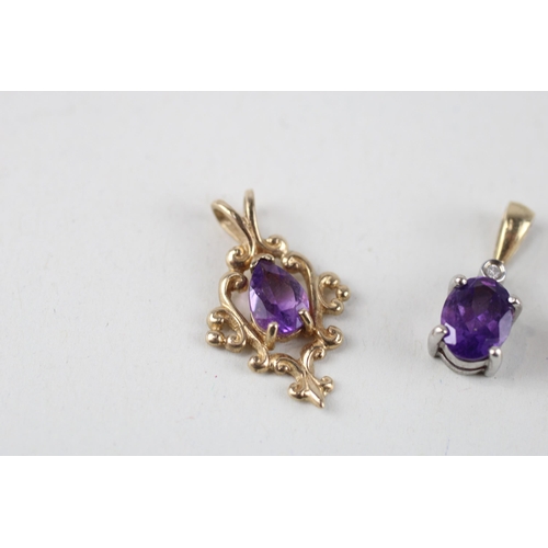 117 - 3x 9ct gold amethyst, blue topaz & diamond pendants (2.9g)