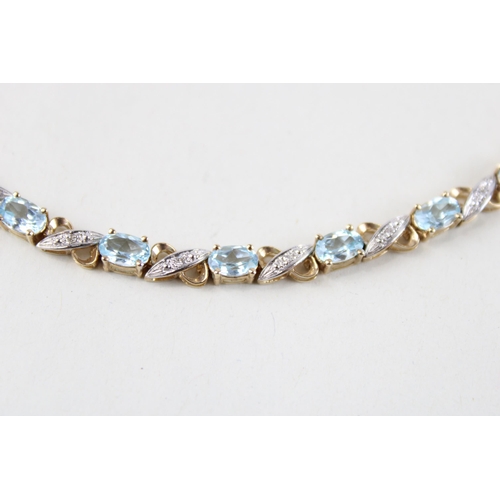 12 - 9ct gold blue gemstone & diamond bracelet (9g)