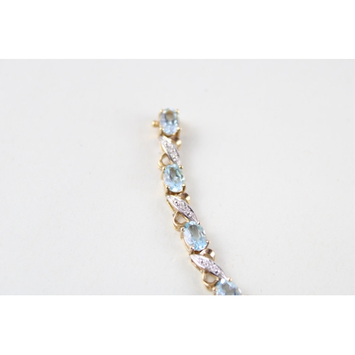 12 - 9ct gold blue gemstone & diamond bracelet (9g)