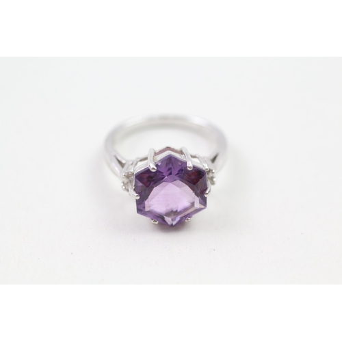 128 - 9ct gold amethyst & diamond dress ring (4.3g) Size  N