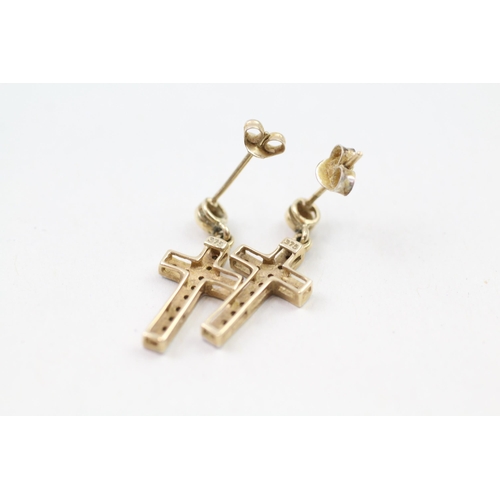 13 - 9ct gold diamond cross drop earrings (1.7g)