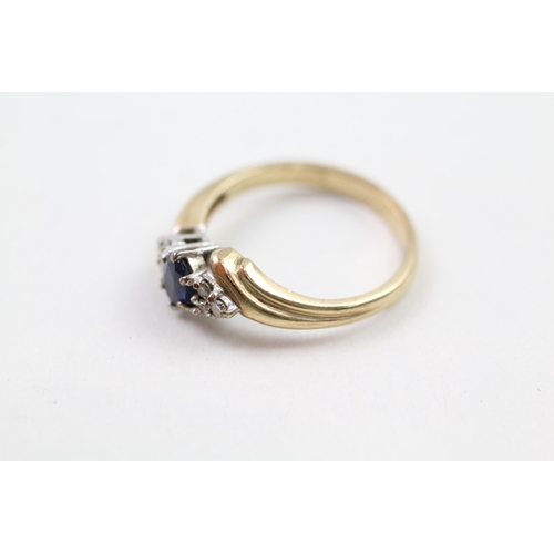 14 - 9ct gold vintage sapphire & diamond ring (3.2g) Size  O 1/2