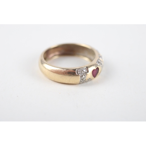 2 - 9ct gold ruby & diamond 'Love' ring (3.1g) Size  N