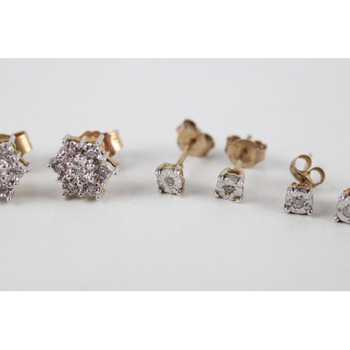 22 - 3x 9ct gold diamond stud earrings (2.9g)