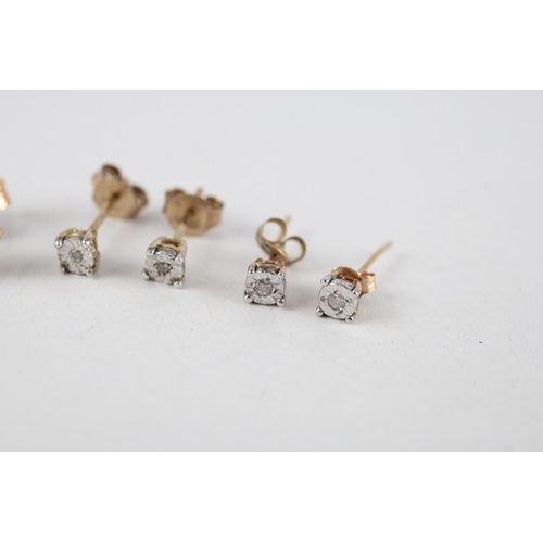 22 - 3x 9ct gold diamond stud earrings (2.9g)