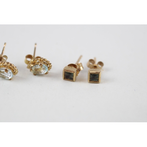 24 - 3x 9ct gold blue topaz, blue gemstone & diamond earrings (3.2g)