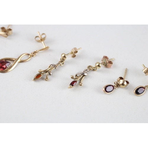 27 - 3x 9ct gold garnet drop earrings (1.9g)