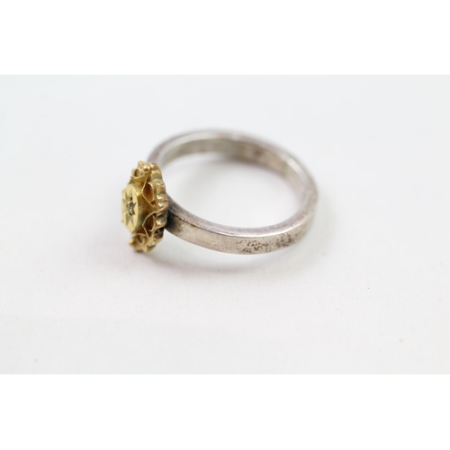 36 - 15ct gold & 925 silver diamond dress ring (3.2g) Size  L