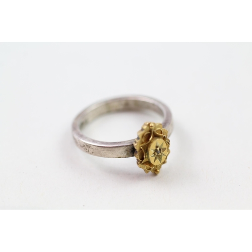 36 - 15ct gold & 925 silver diamond dress ring (3.2g) Size  L