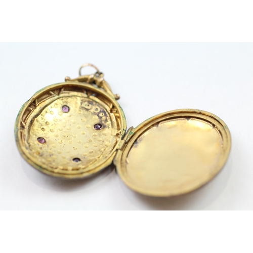 40 - 9ct gold back & front pink gemstone & seed pearl locket (7.4g)