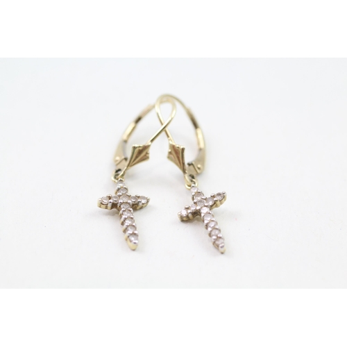 42 - 9ct gold diamond cross crop earrings (1.3g)