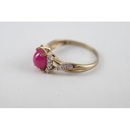 46 - 9ct gold red gemstone & diamond ring (2.4g) Size  N 1/2