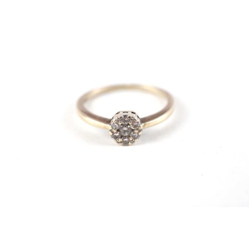 56 - 9ct gold diamond cluster ring (1.6g) Size  L