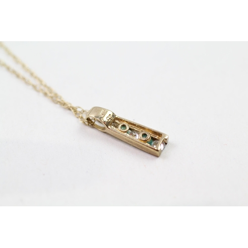 6 - 9ct gold emerald & cubic zirconia pendant & chain (1.5g)