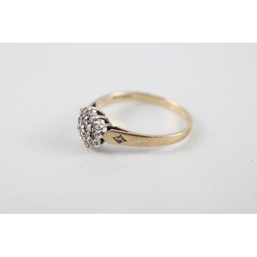 62 - 9ct gold vintage diamond cluster ring (2.5g) Size  R