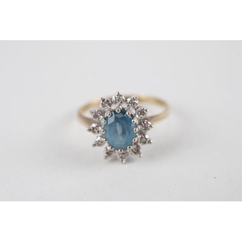 63 - 9ct gold blue gemstone & diamond cluster ring (2.4g) Size  N