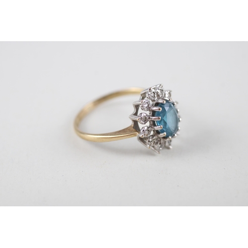 63 - 9ct gold blue gemstone & diamond cluster ring (2.4g) Size  N