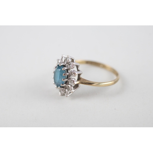 63 - 9ct gold blue gemstone & diamond cluster ring (2.4g) Size  N