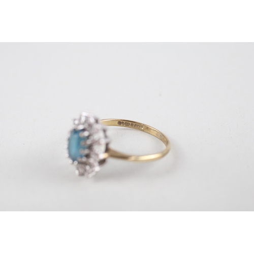 63 - 9ct gold blue gemstone & diamond cluster ring (2.4g) Size  N