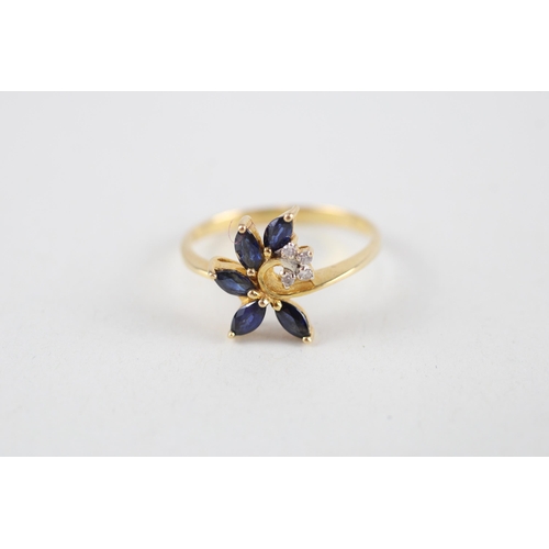 65 - 18ct gold blue gemstone & diamond dress ring (2.5g) Size  P