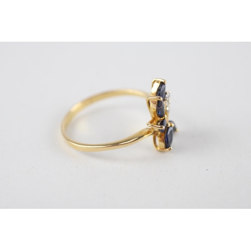 65 - 18ct gold blue gemstone & diamond dress ring (2.5g) Size  P