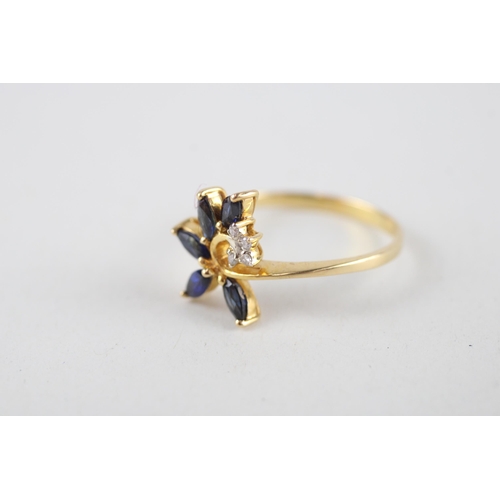 65 - 18ct gold blue gemstone & diamond dress ring (2.5g) Size  P