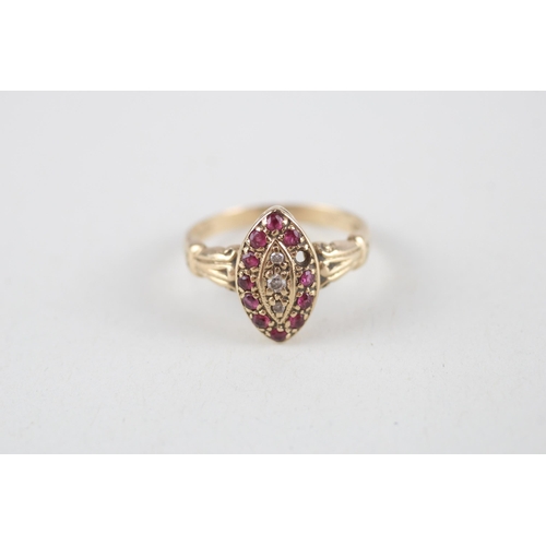 66 - 9ct gold ruby & diamond dress ring (as seen) (1.9g) Size  L