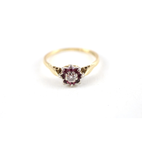 72 - 18ct gold ruby & diamond cluster ring (2.1g) Size  N