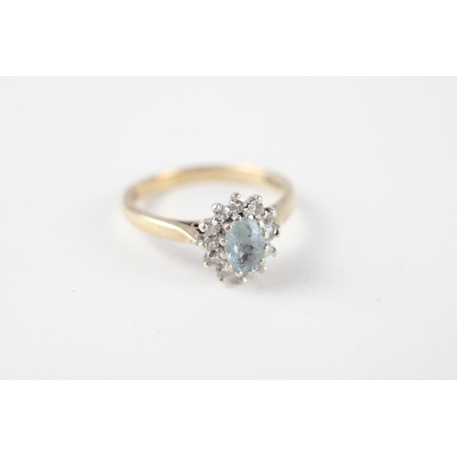 8 - 9ct gold aquamarine & diamond cluster ring (2.5g) Size  L 1/2
