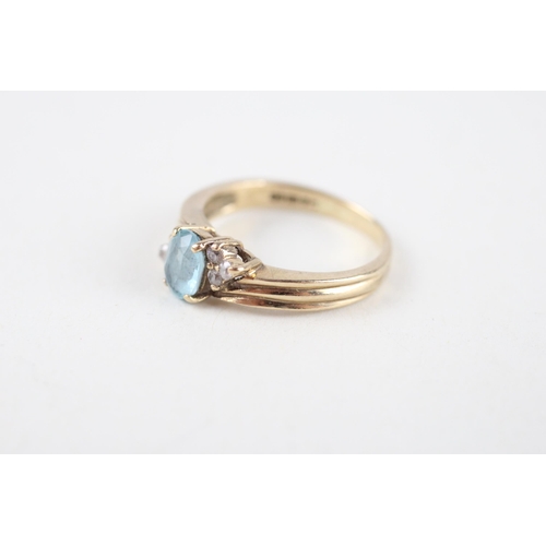 9 - 9ct gold blue topaz & cubic zirconia ring (3.1g) Size  N
